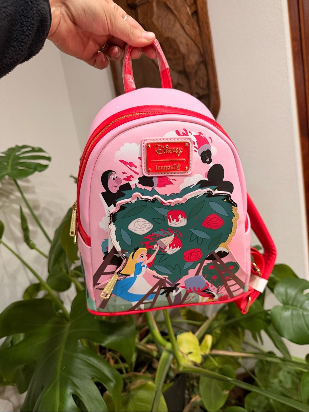Disney Loungefly Alice in Wonderland Mini Backpack Pink Red Hearts NEW